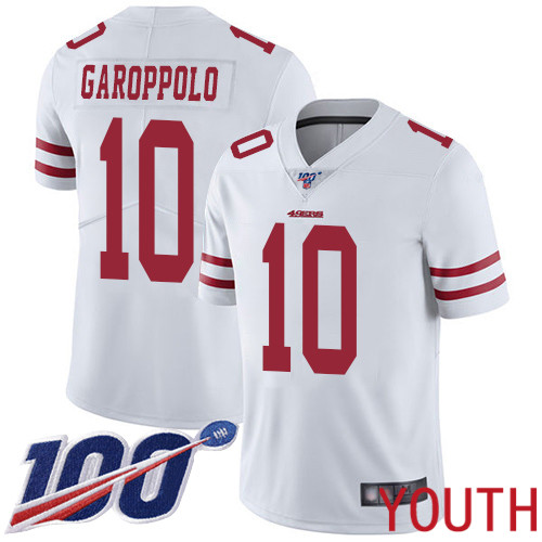 San Francisco 49ers Limited White Youth #10 Jimmy Garoppolo Road NFL Jersey 100th Season Vapor Untouchable->san francisco 49ers->NFL Jersey